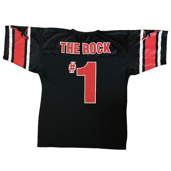 Men Vintage WWF WWE Dwayne The Rock Johnson #1 Black Red Football Jersey - Picture 1 of 3